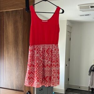 Charming Charlie Red/Pink and White Patterned Mini Dress